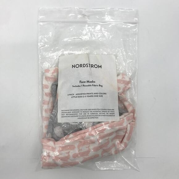 Nordstrom 4-Pack Kids Facemask with Reusable Bag 2-5Yr OS Asstd Print Cotton New - Picture 5 of 5
